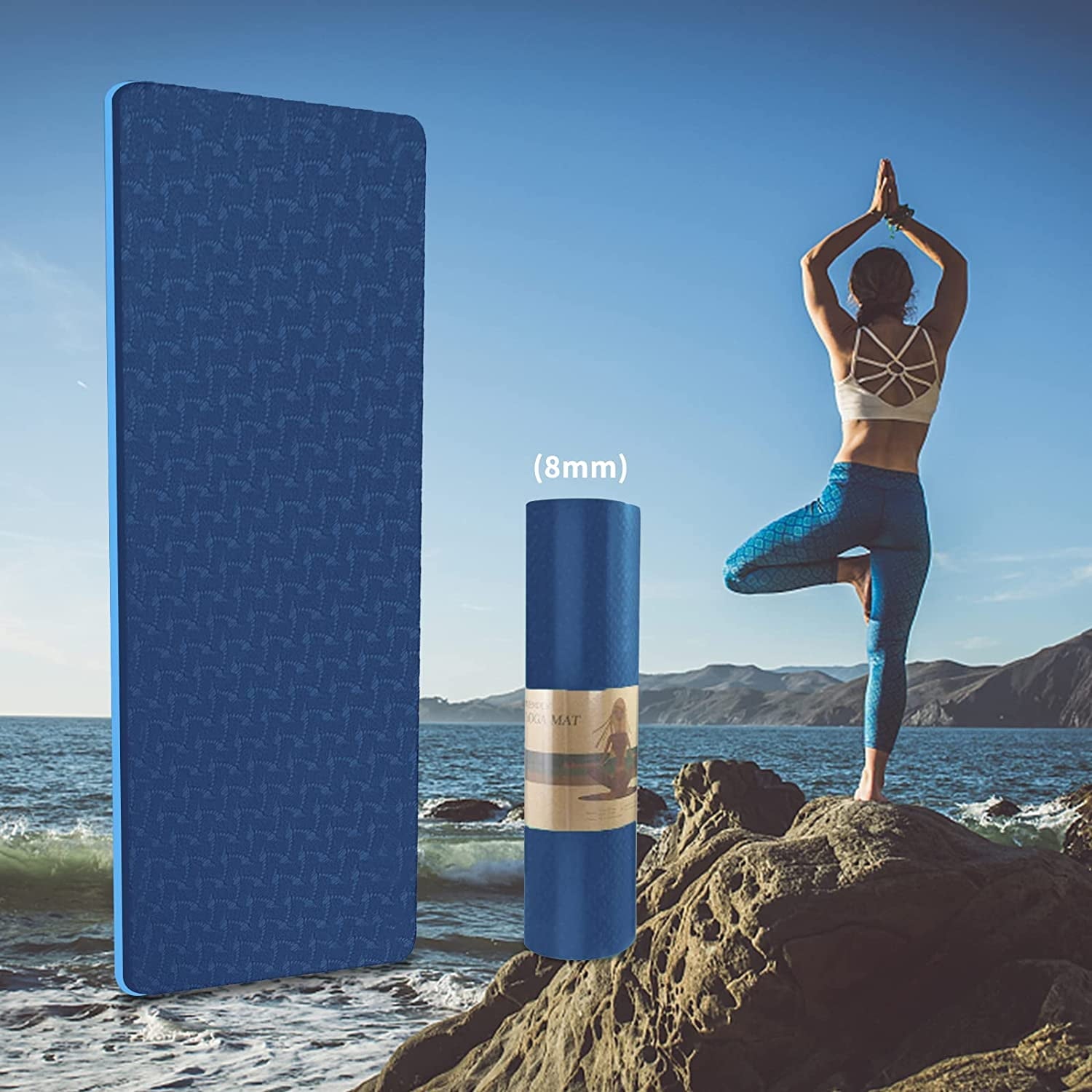 Premium 72 x 24 Inch TPE Yoga Mat - 8mm Non-Slip Extra Thick High-Density Eco-Friendly Exercise Mat for Yoga and Pilates, Suitable for All Users