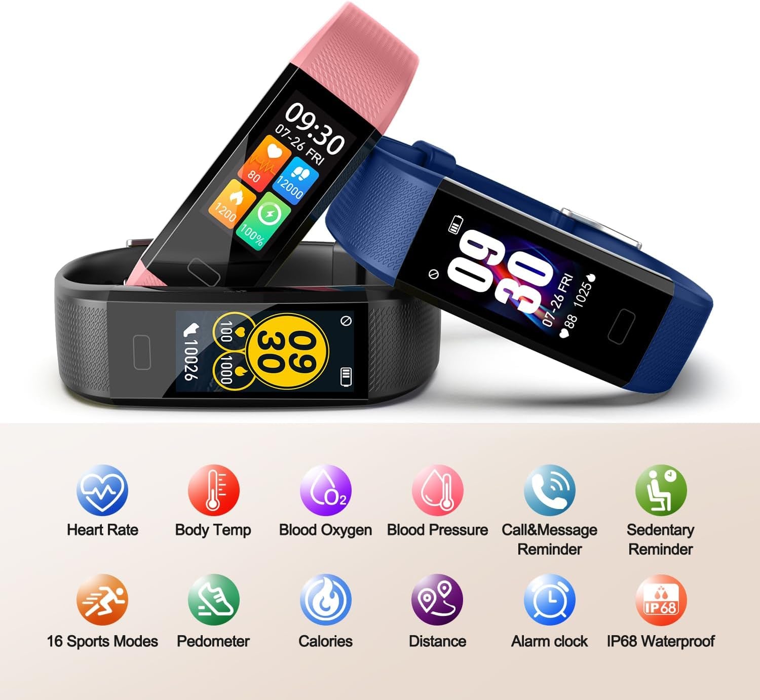Fitness Tracker with Step/Distance/Calories Counter, Activity Tracker with Heart Rate Monitor, Slim Style Watch IP68 Waterproof, Sleep Monitor Tracker, Pedometer Watch for Women Men